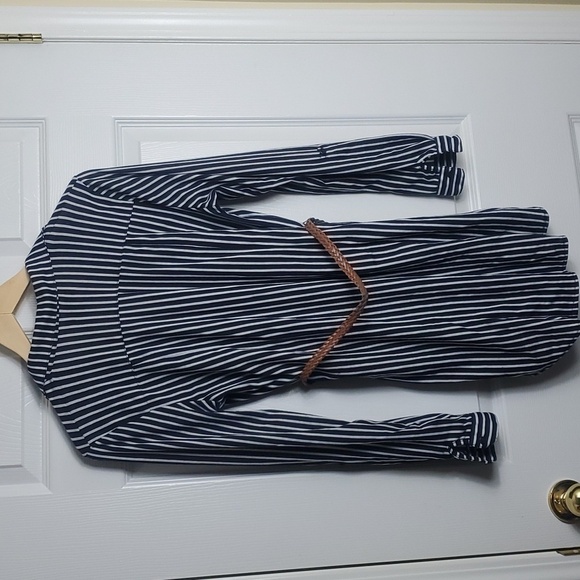 Eclipse Black and White Stipped Knit Belted Button Down Shirt Dress Size Medium - Picture 5 of 12